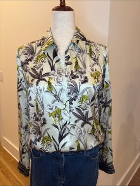 L’AGENCE Silk Floral & Leopard Print Blouse